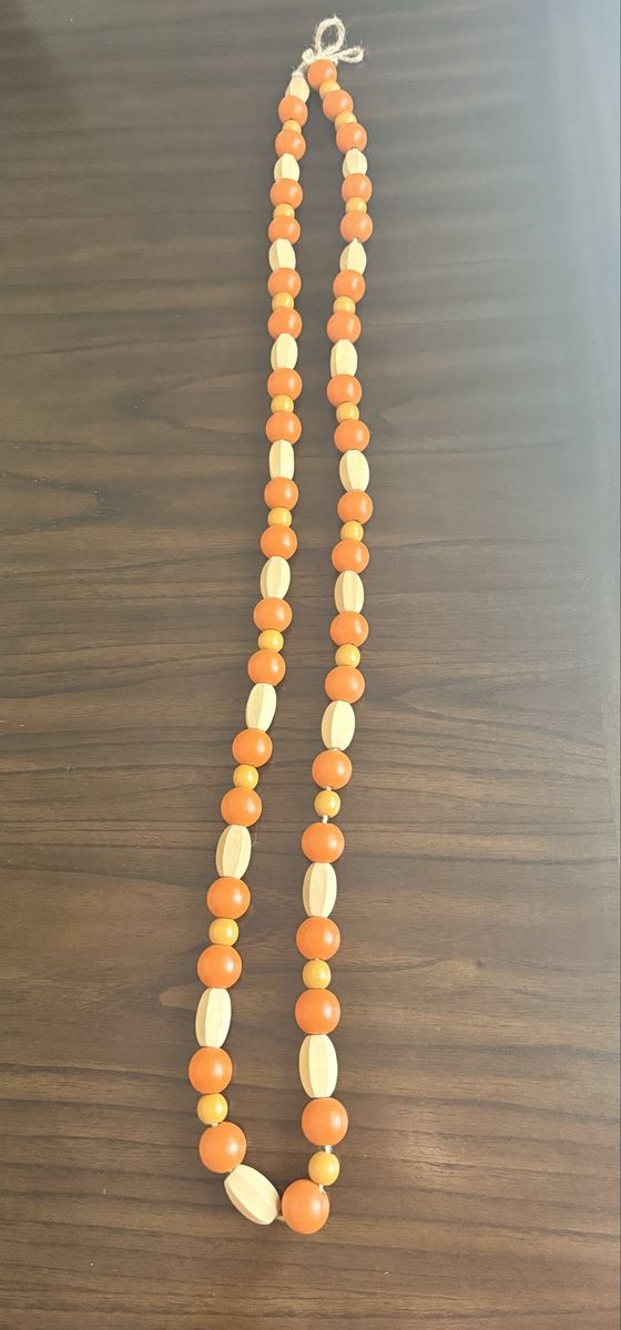 Fall Wooden Bead Garland Orange Natural Decor over 5 feet long 