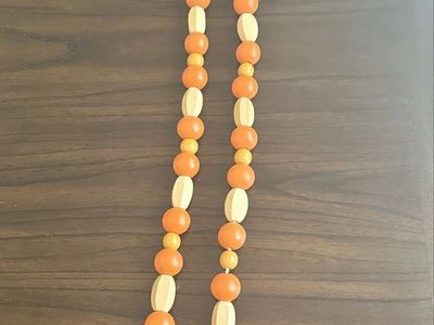 Fall Wooden Bead Garland Orange Natural Decor over 5 feet long