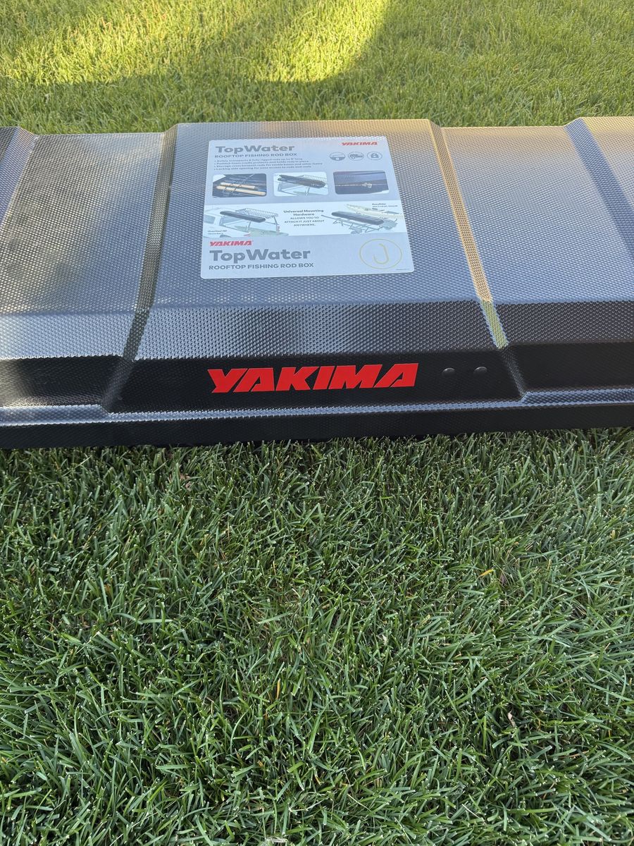 Brand new Yakima TopWater Rooftop Fishing Rod Box - Lockable Storage for Up to 8 Rods, UV Resistant