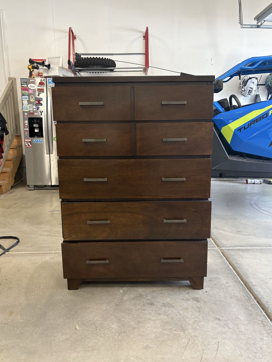 Modern Dark Brown Wood 5-Drawer Tall Dresser 
