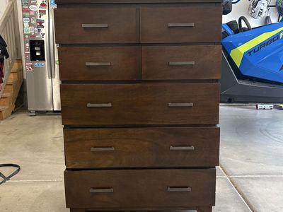 Modern Dark Brown Wood 5-Drawer Tall Dresser