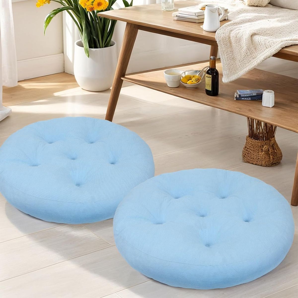 NEW Meditation Floor Pillow Set of 2, Round Large Pillows, Tufted Corduroy Cushion