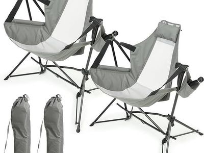Folding Camping Chairs Set of 2, Portable Grey