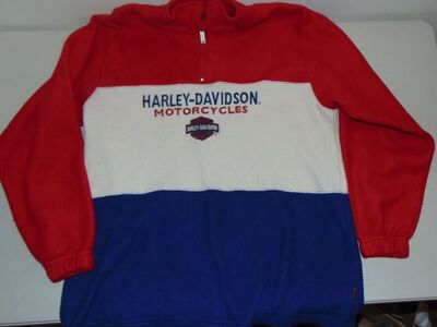 Vintage Fleece Harley Davidson Pullover Jacket Red White & Blue