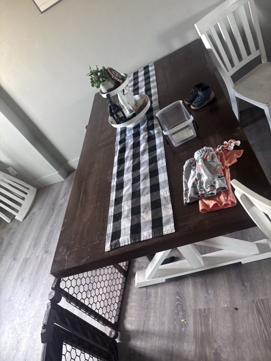 SOLID WOOD TABLE, BENCH AND CHAIRS
