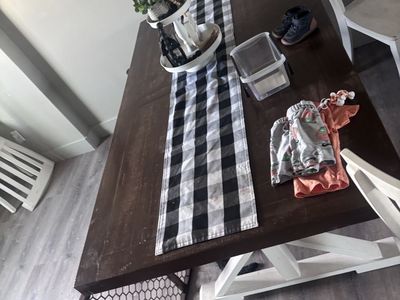 SOLID WOOD TABLE, BENCH AND CHAIRS
