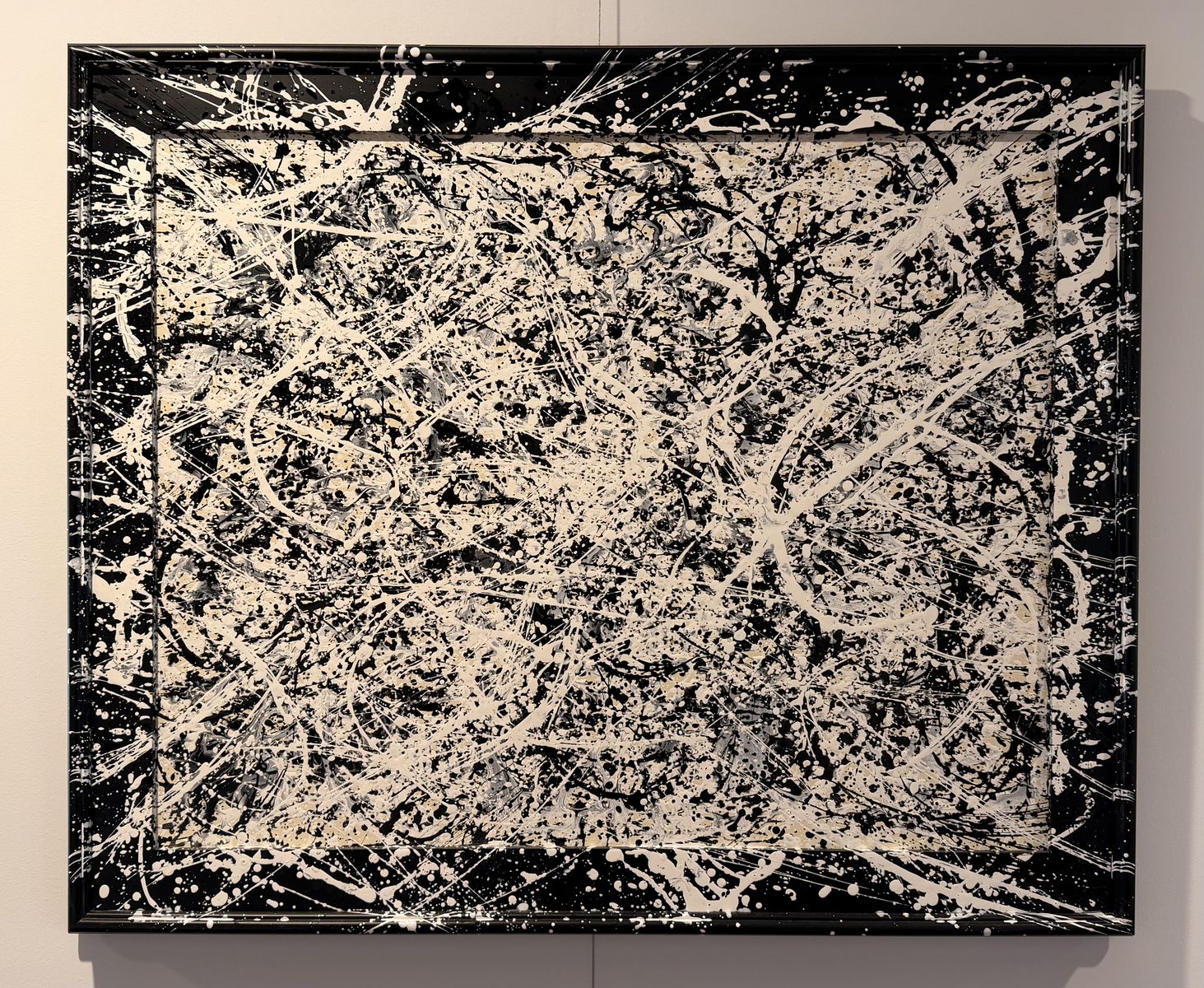 Estate sale - 30" x 24" painting with paint drips on black frame