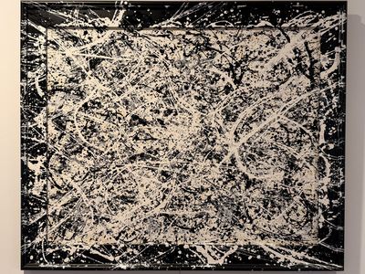 Estate sale - 30" x 24" painting with paint drips on black frame