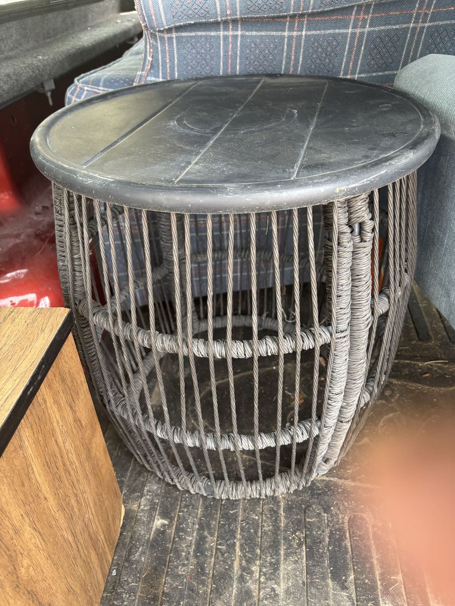 Dark Woven Rattan Accent Side Table with Round Top