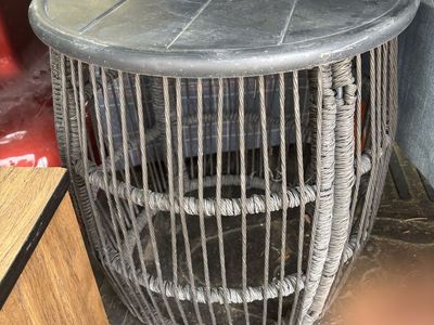 Dark Woven Rattan Accent Side Table with Round Top