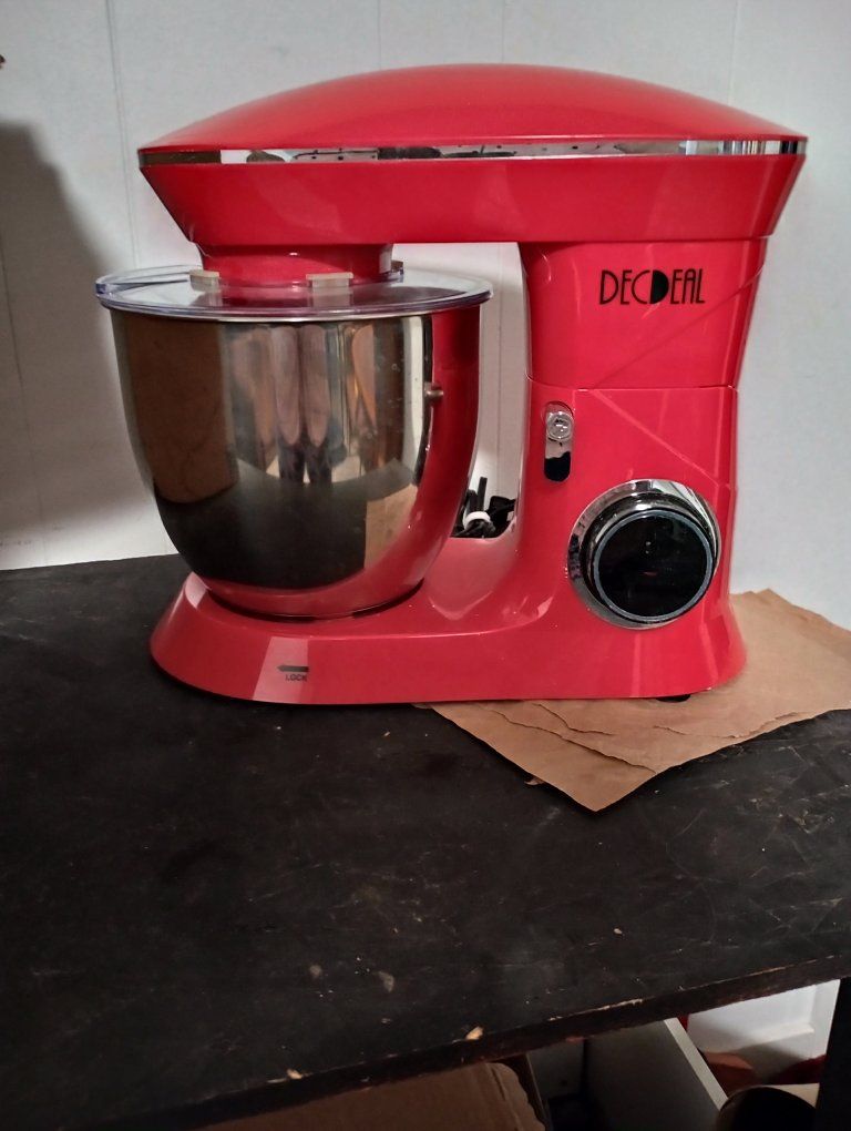 DecDeal Red Stand Mixer with Stainless Steel Bowl and 3 Attachments