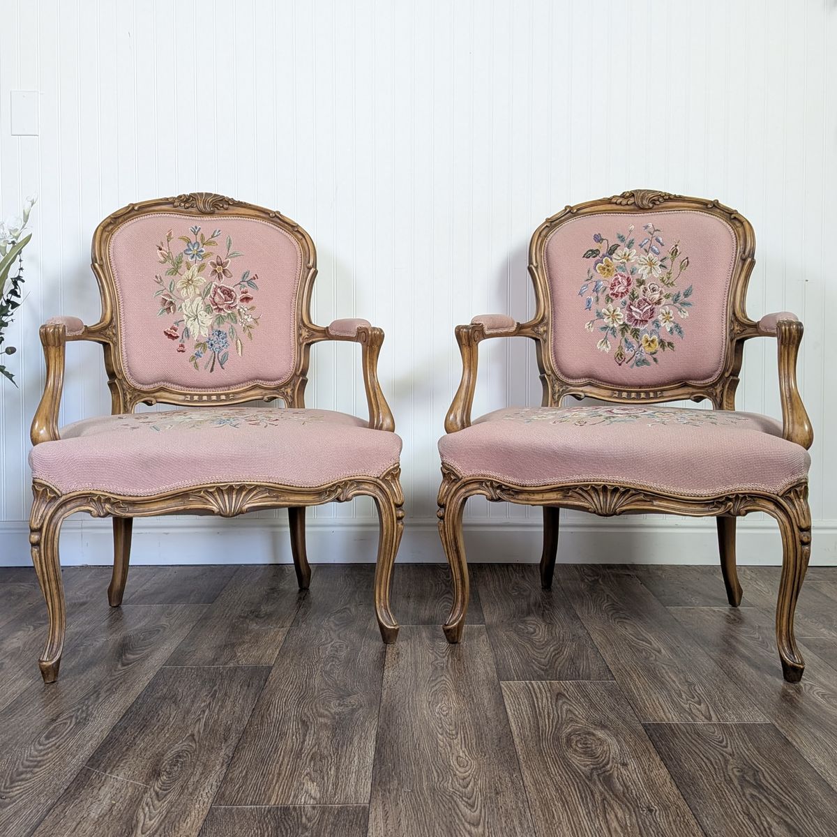Vintage French Provincial Needlepoint Armchairs