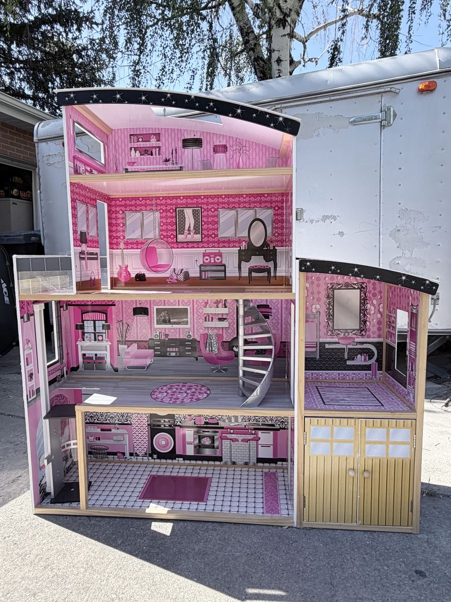 Large KidKraft Chelsea Barbie Dollhouse Mansion + Furniture + 17 Dolls + Pink Car