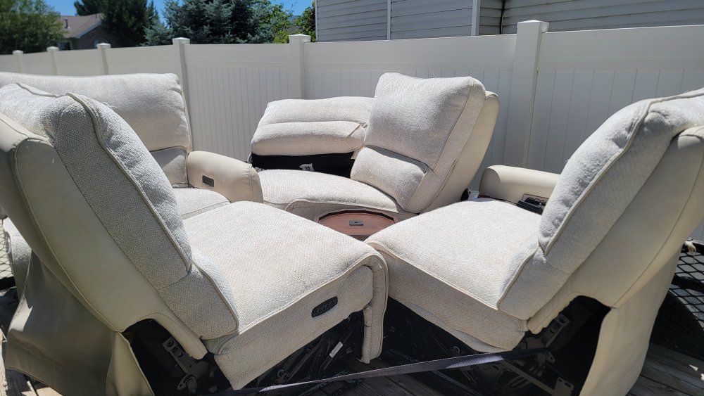 Cream Power-Reclining Fabric Sectional Sofa