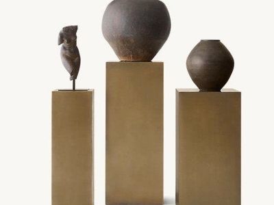 Pair of Restoration Hardware Aged Brass Metal Plinth