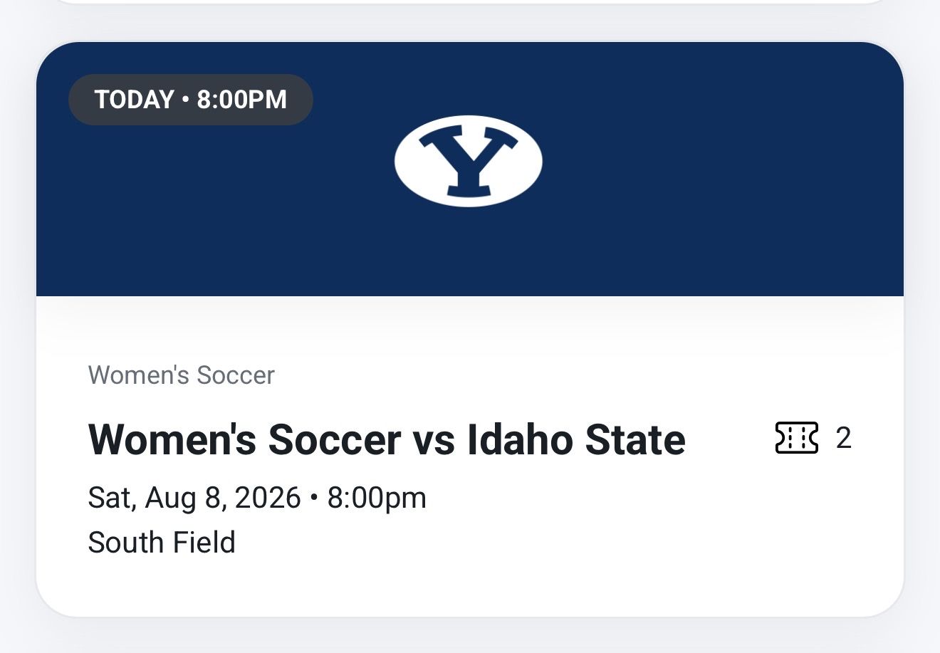 BYU Women's Soccer vs Idaho State Tickets - 2 Seats (Section 6, Row 5)