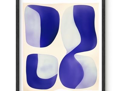 New! Abstract Art Print 8x10 Blue and White Modern Wall Decor Unframed