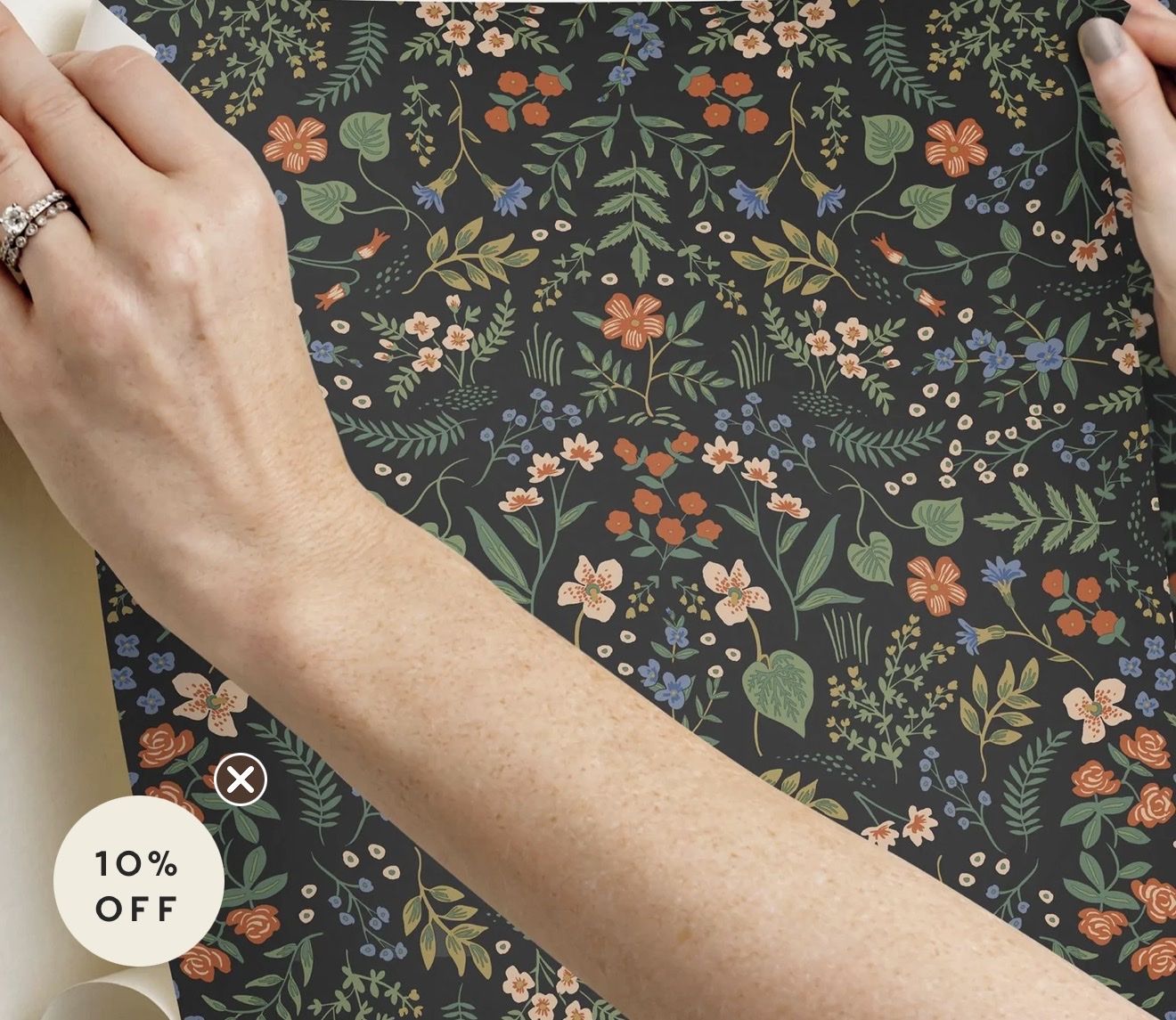 Wildwood Peel and Stick Floral Wallpaper Black Background 17.8”x 78.8”