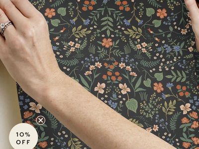 Wildwood Peel and Stick Floral Wallpaper Black Background 17.8”x 78.8”
