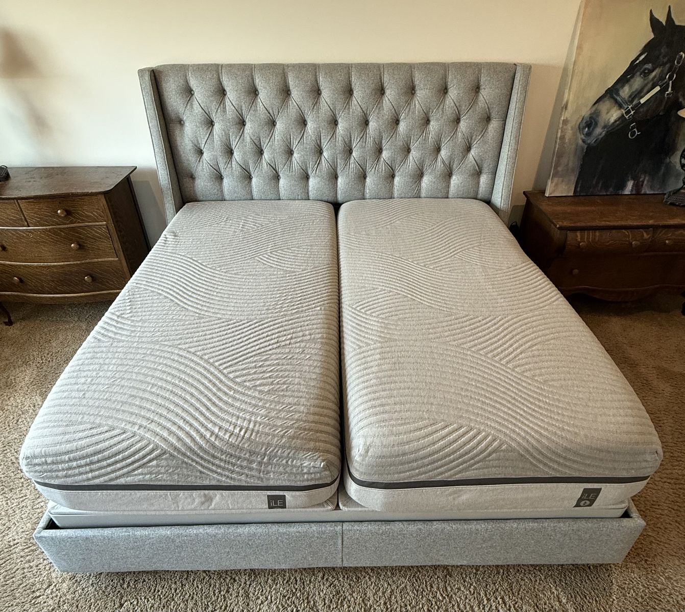 Sleep Number 360 iLE Split King (Limited Edition) Smart Bed and Upholstered Headboard and Remote