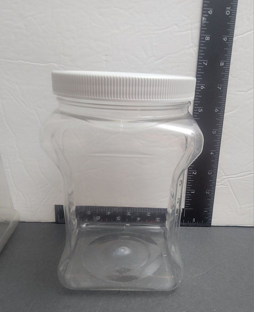 Large and Small Sets of 4 Clear Plastic Storage Jars with White Lids
