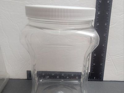 Large and Small Sets of 4 Clear Plastic Storage Jars with White Lids