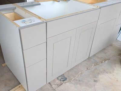 Grey Shaker Style Kitchen cabinets. other cabinets and countertops available.
Delivery and install available