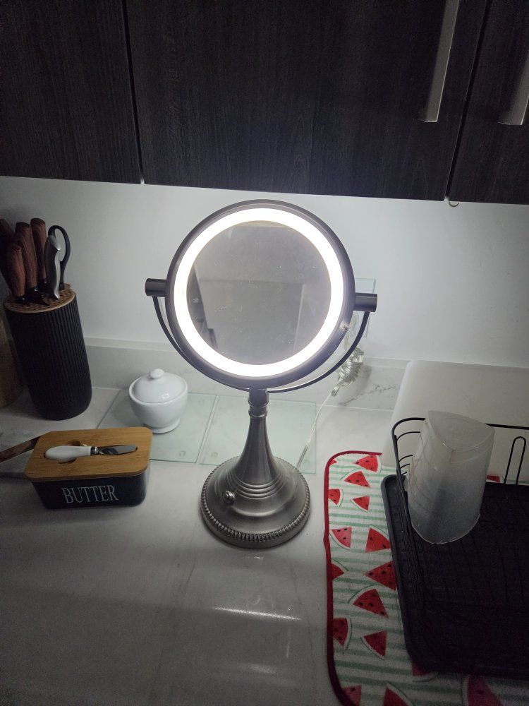 Round Lighted Makeup Vanity Mirror - Brushed Nickel Finish