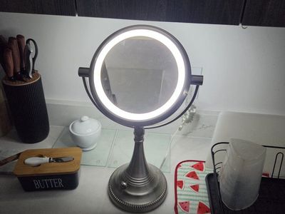 Round Lighted Makeup Vanity Mirror - Brushed Nickel Finish