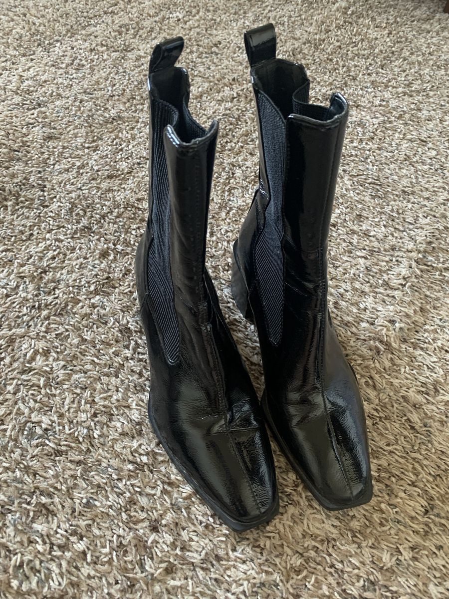 Zara Black Patent Leather Square Toe Ankle Boots - Women's size 36
