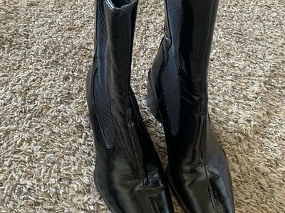 Zara Black Patent Leather Square Toe Ankle Boots - Women's size 36
