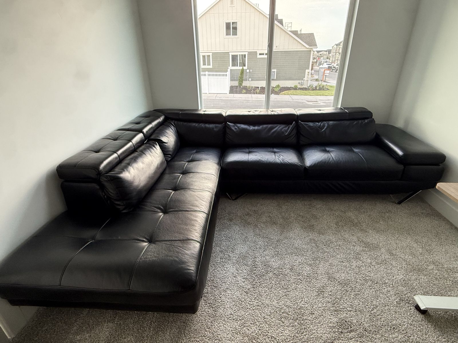 Black Leather L-Shaped Sectional Sofa