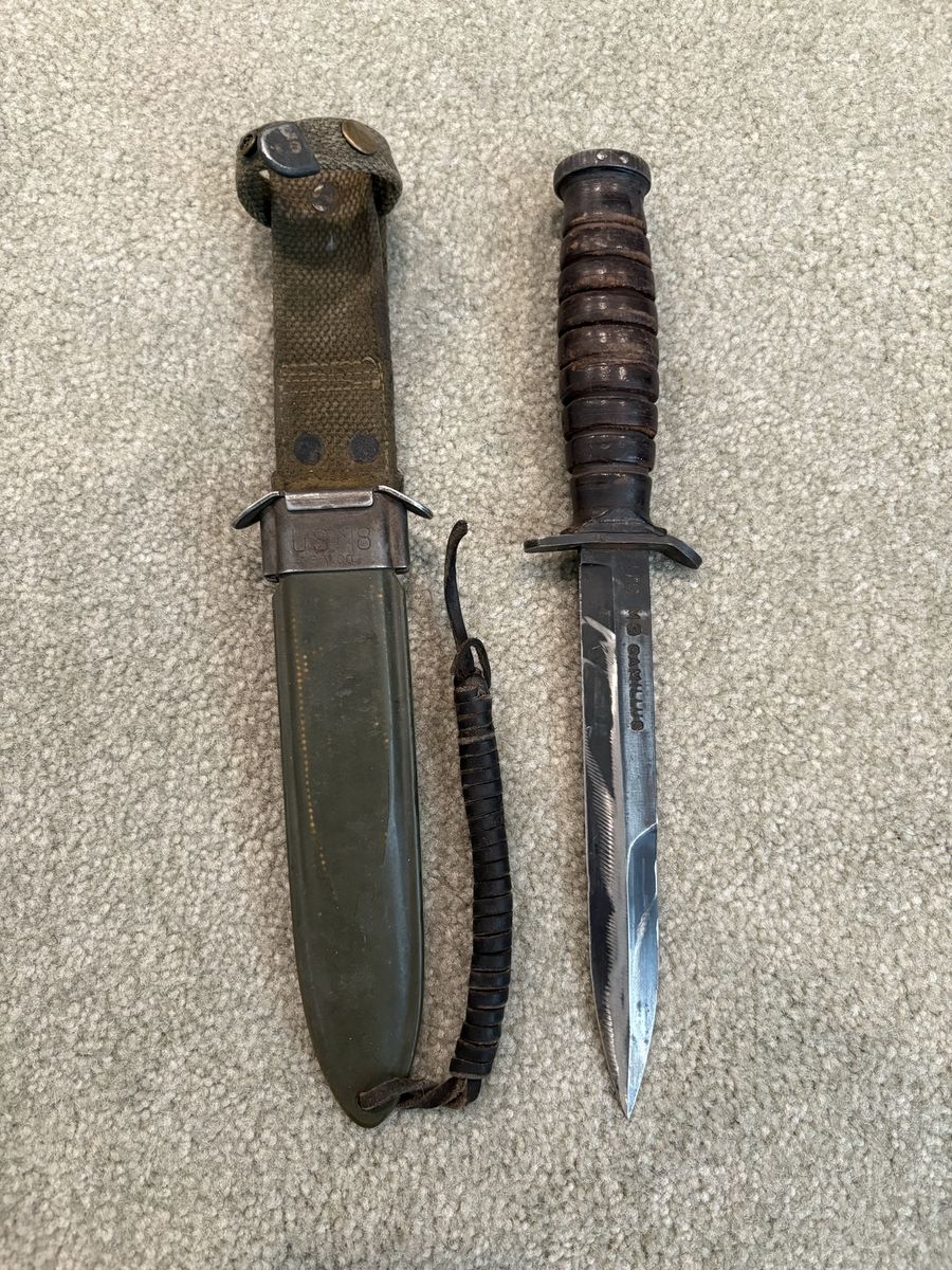 Antique U.S. M3 Fighting Knife with scabbard produced by Camillus during WWIl.
