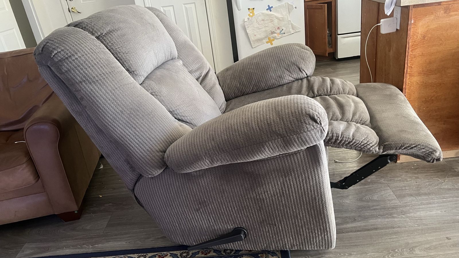 Gray Corduroy Recliner Chair