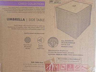 Broyhill Chico Collection All-Weather Wicker Umbrella Side Table, 21.7" Square