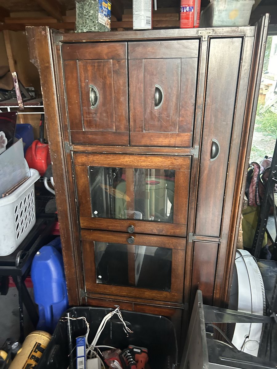 Wooden Display Cabinet / Armoire - Dark Wood Finish with Glass Doors