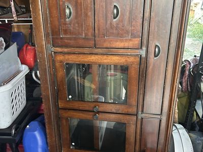 Wooden Display Cabinet / Armoire - Dark Wood Finish with Glass Doors