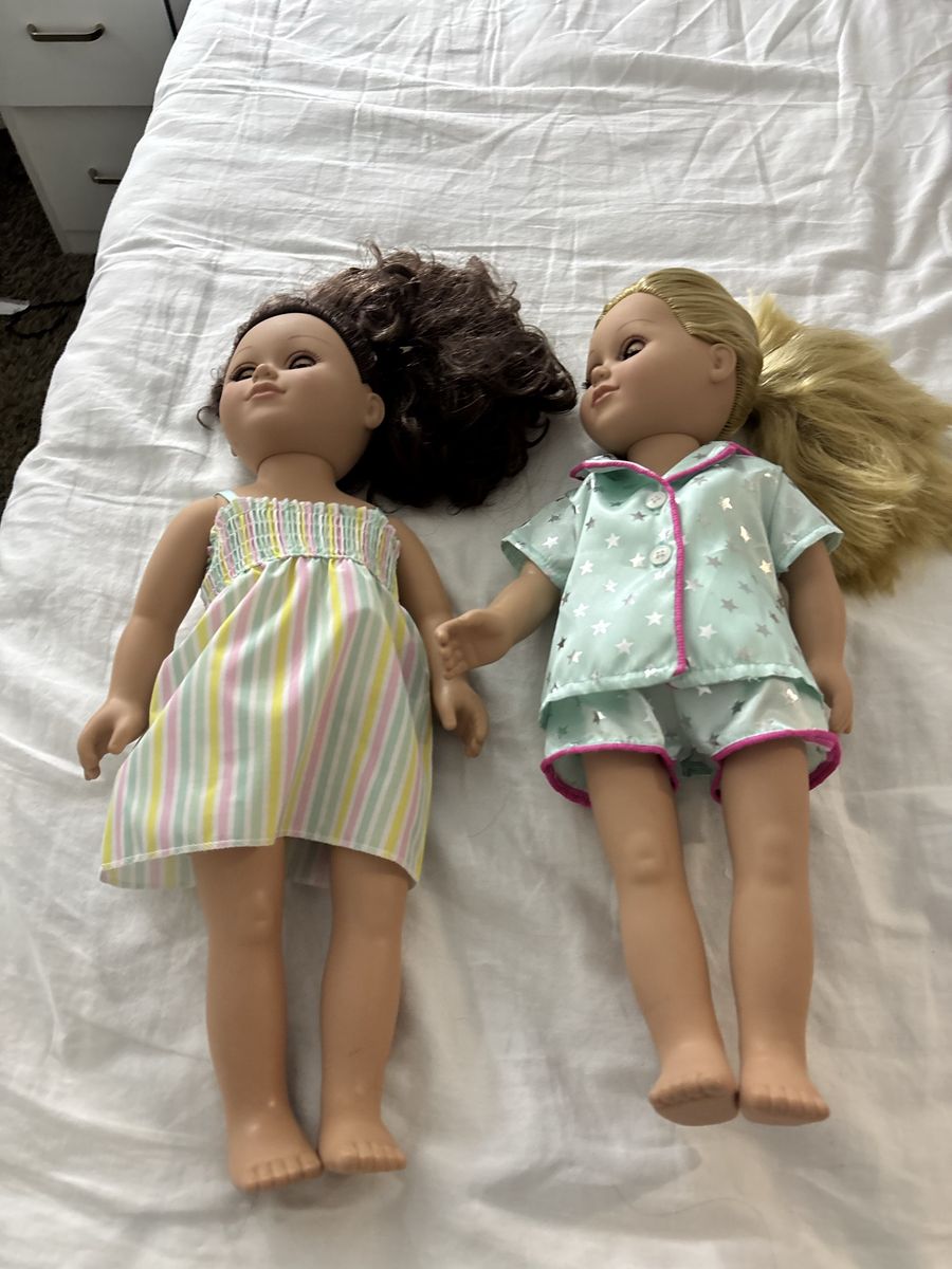 Two American Girl Dolls with Accessories - Brown & Blonde Hair, Good Condition