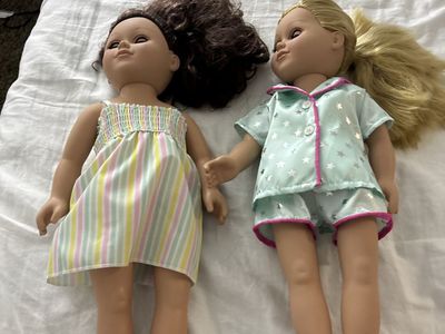 Two American Girl Dolls with Accessories - Brown & Blonde Hair, Good Condition