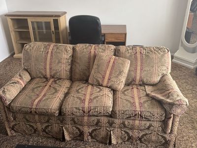 Traditional Patterned Fabric Couch with Matching Pillow