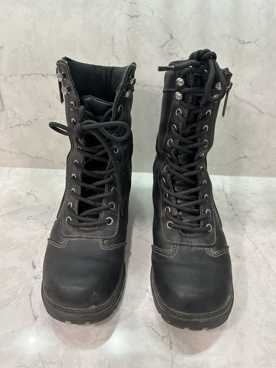 Harley-Davidson Black Leather Lace-Up Side Zip Boots Size 6.5