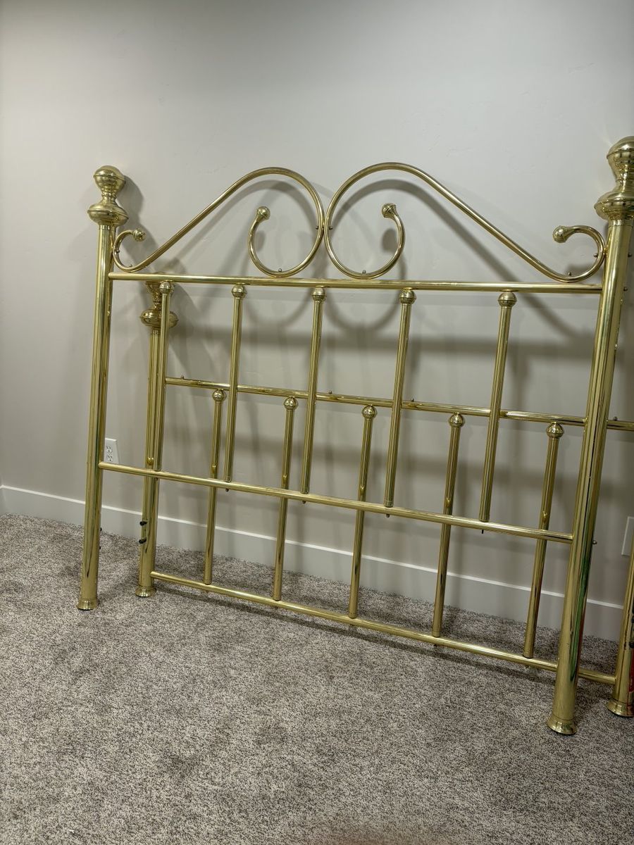 Vintage Brass Queen Size Headboard - Ornate Scroll Design