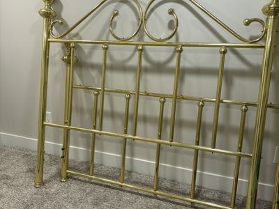 Vintage Brass Queen Size Headboard - Ornate Scroll Design