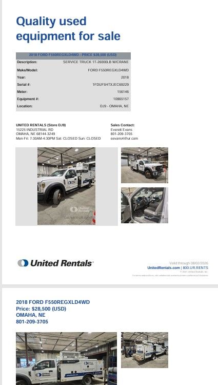 Truck Ford 550 service body DSL 4x4 w Crane 2018  156146 miles Omaha NE