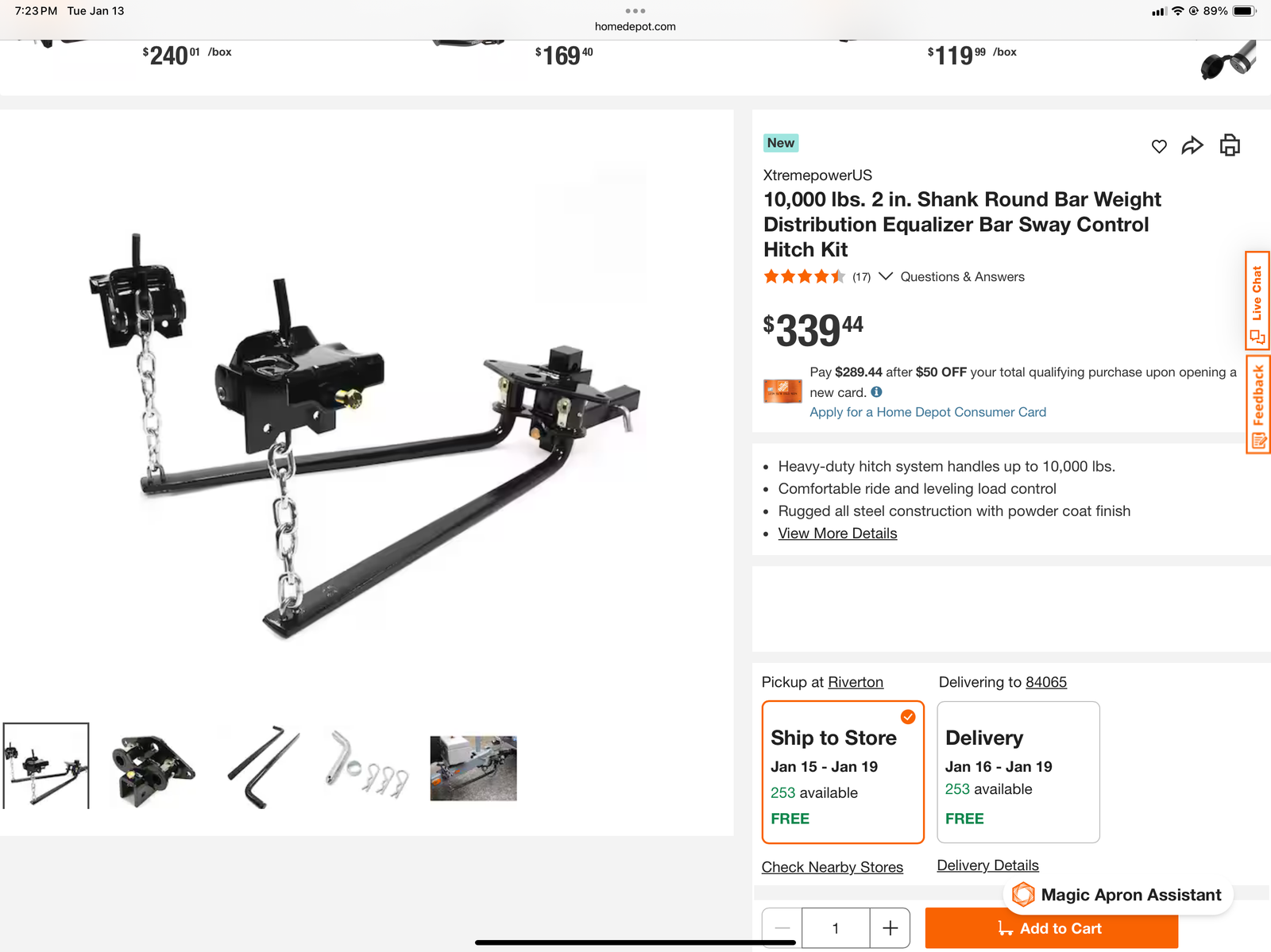 Xtremepower 10,000 Ibs 2” shank Distibution Equalizer Bar Sway Control Hitch
