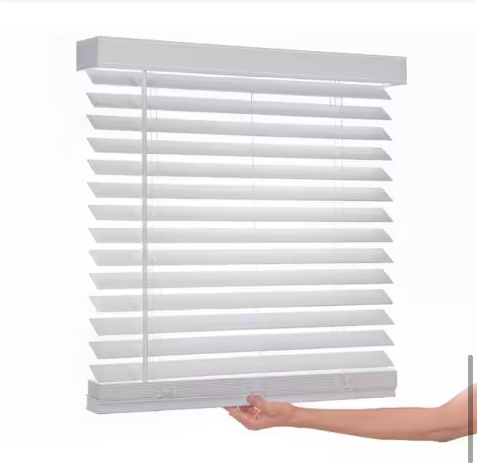 2 New 60.5x64 2in White Faux Wood Blinds