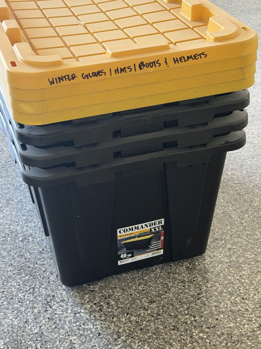 Commander XXL 40 Gallon Storage Totes (6) - Black Base with Yellow Lid - Durable Storage Bins
