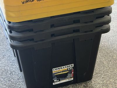 Commander XXL 40 Gallon Storage Totes (6) - Black Base with Yellow Lid - Durable Storage Bins