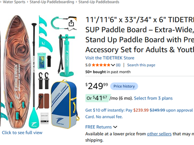 TIDETREK Inflatable Stand Up Paddle Board Set (11' x 34" x 6") - Factory Sealed