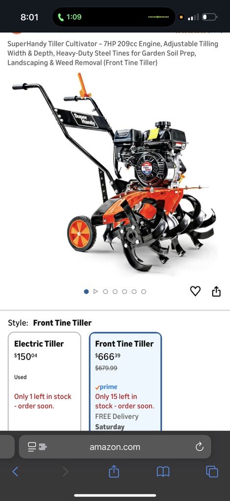 SuperHandy Tiller Cultivator - 7HP 209cc Engine